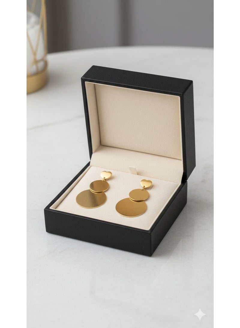 ورد حلق ذهبي طويل من الستانلس ستيل المقاوم للصدأ بتصميم دوائر متدرجة. - Image 2